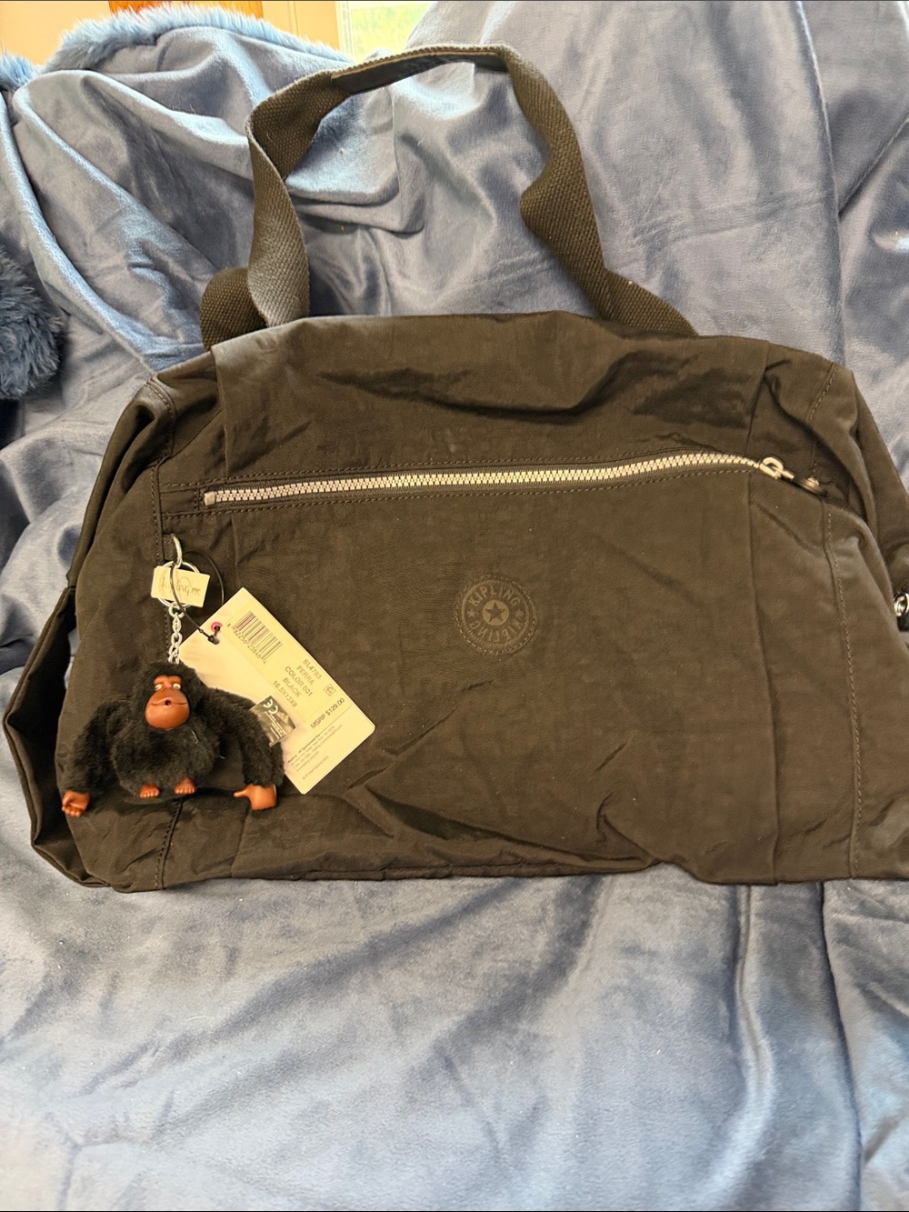 Kipling Black Duffel Bag with Monkey Keychain